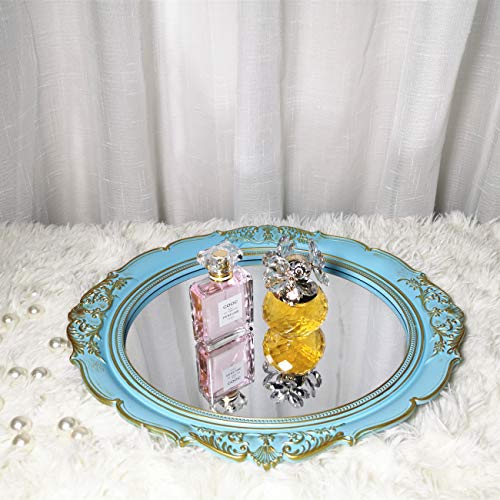 Yamfurga Decorative Mirrors Tray, Hanging Wall Mirror, Vintage Multi-Functional Display Tray, Jewelry Trays, Vanity Trays, Serving Trays,13" W x 15" L, Golden Blue - Image 5