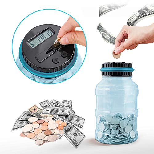Vcertcpl Large Piggy Bank for Boys Adults, Vcertcpl Digital Coin Counting Bank with LCD Counter, 1.8L Capacity Coin Bank Money Jar for Adults, Designed for All US Coins (Blue2) - Image 5