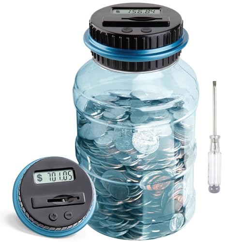 Vcertcpl Large Piggy Bank for Boys Adults, Vcertcpl Digital Coin Counting Bank with LCD Counter, 1.8L Capacity Coin Bank Money Jar for Adults, Designed for All US Coins (Blue2) - Image 1