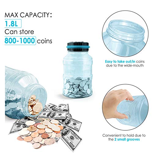 Vcertcpl Large Piggy Bank for Boys Adults, Vcertcpl Digital Coin Counting Bank with LCD Counter, 1.8L Capacity Coin Bank Money Jar for Adults, Designed for All US Coins (Blue2) - Image 4