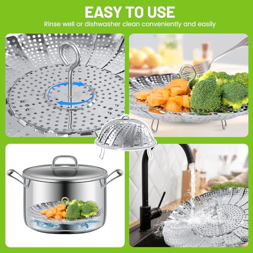 Sayfine Vegetable Steamer Basket, Premium Stainless Steel Veggie Steamer Basket - Folding Expandable Steamers to Fits Various Size Pot (Extra Large (6.5" to 11")) - Image 3