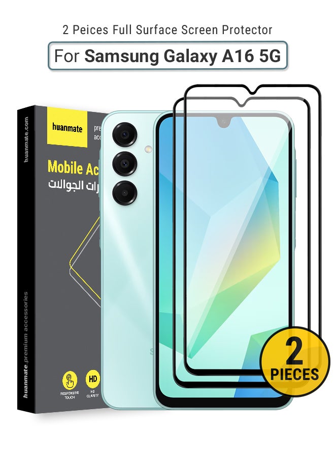 huanmate 2 Pieces Samsung Galaxy A16 5G Screen Protector – Premium Edge to Edge Tempered Glass, High Transparency, Delicate Touch, Anti-Explosion, Smooth Arc Edges, Easy Installation - Image 1