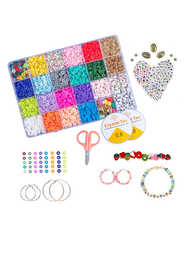StarKids Clay Round Flat Beads Jewelry Making DIY Bracelet Craft Kit for Kids | Bracelets, necklaces, earrings making set | English letters beads, fruit beads - Image 1