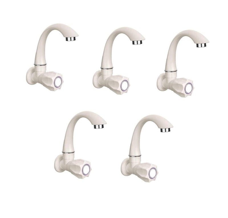 Droptech PVC Sink taps Cock for Kitchen Sink FaucetPlastic Sink Cock tap Bathroom Wash Basins Wall Mounted Standard Size 12 15mm White Pack of 5 - Image 1
