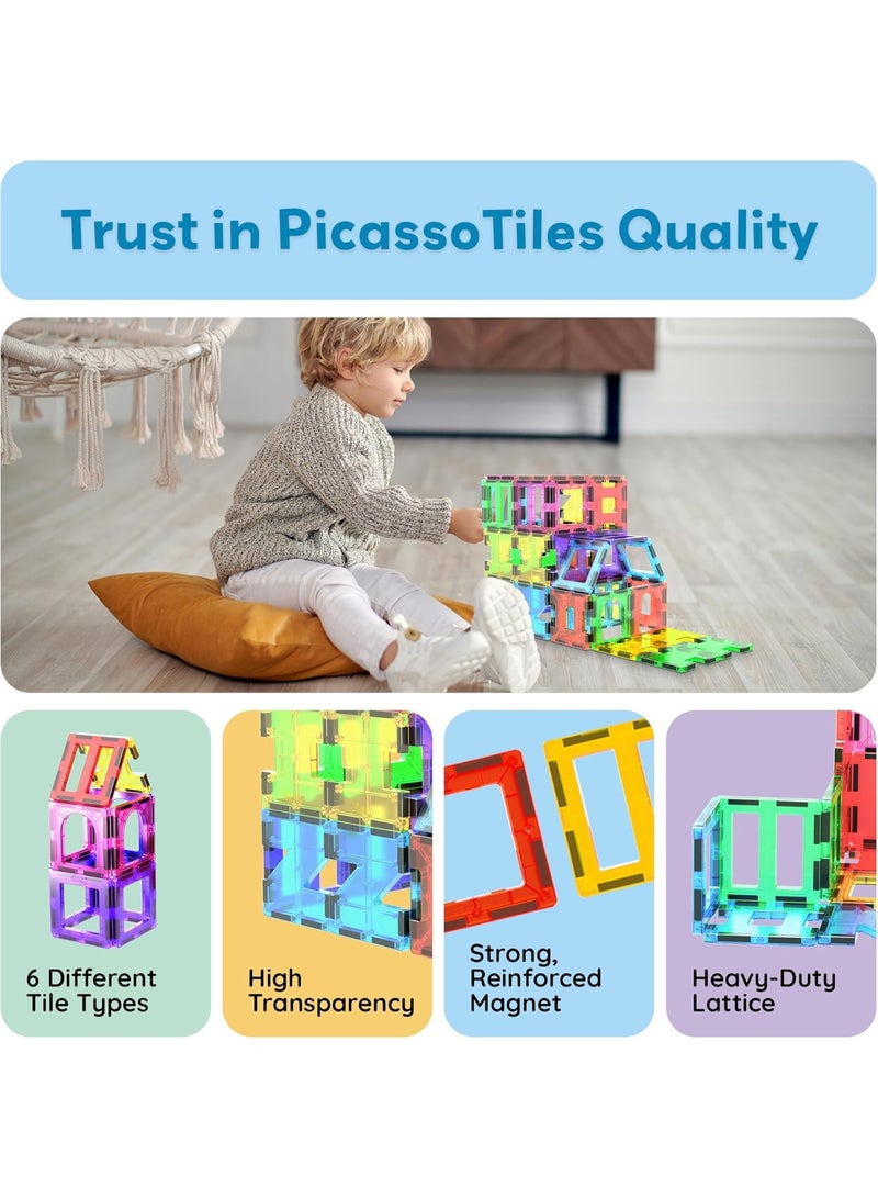 PicassoTiles مجموعة بلاط بيكاسو المغناطيسية للبناء 42 قطعة | كتل بناء | ألعاب STEM | مجموعة ألعاب تعليمية | كتل تكديس | مجموعة بناء للأطفال لتطوير الدماغ - Image 3