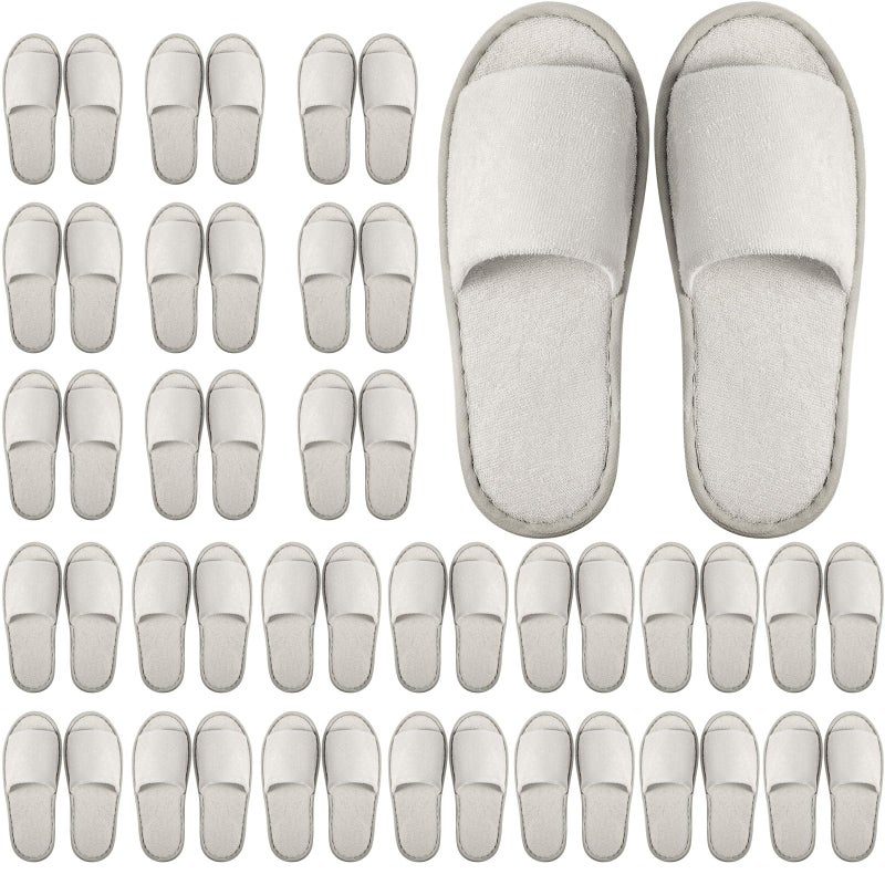 Geyoga 24 Pairs Spa Disposable Slippers Open Toe Non Slip Slippers for Women Men Guests Hotels Home Party Housewarming(Light Gray) - Image 1