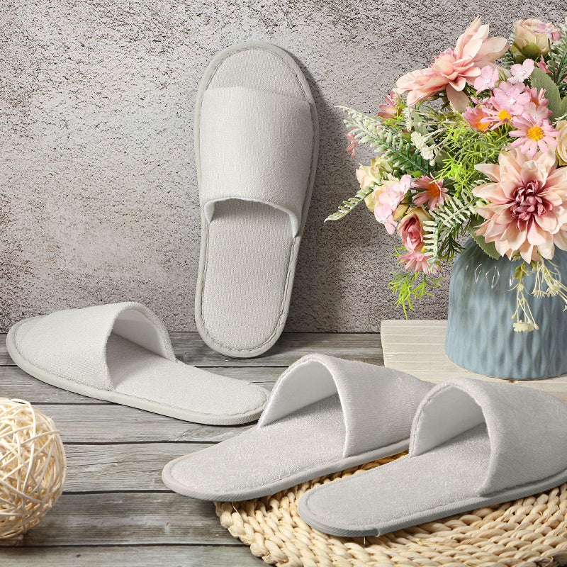 Geyoga 24 Pairs Spa Disposable Slippers Open Toe Non Slip Slippers for Women Men Guests Hotels Home Party Housewarming(Light Gray) - Image 3