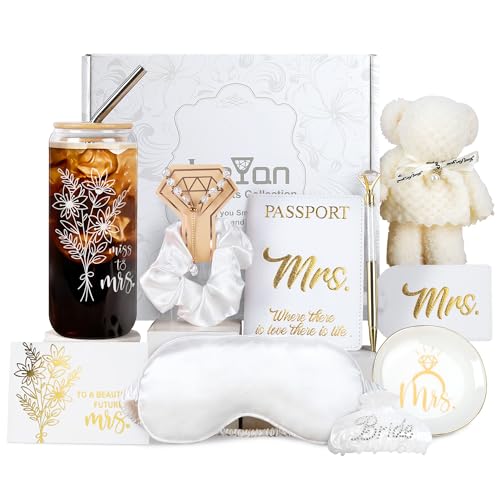 Joeyan Bridal Shower Gifts for Bride 10Pcs Engagement to Honeymoon Bride To Be Gift Box for Women Future Mrs Her Fiance Proposal Wedding Set Bachelorette Party Favors Basket 20oz Bridal Cup - Image 1
