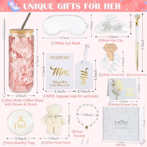 Joeyan Bridal Shower Gifts for Bride 10Pcs Engagement to Honeymoon Bride To Be Gift Box for Women Future Mrs Her Fiance Proposal Wedding Set Bachelorette Party Favors Basket 20oz Bridal Cup - Image 3