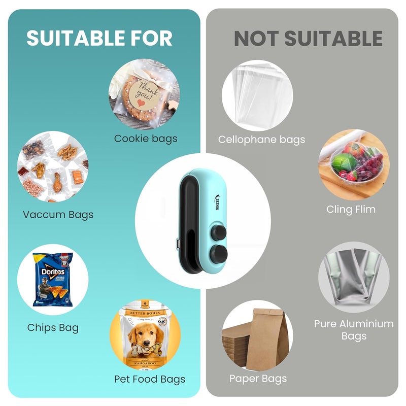 SEZNIK Portable Mini Sealing Machine, Handheld Packet Sealer for Food, Snacks, Chips, Fresh Storage, Plastic Bags Sealing Machine, 1 YEAR Warranty (SZ-PS03) - Image 5