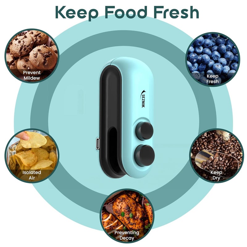 SEZNIK Portable Mini Sealing Machine, Handheld Packet Sealer for Food, Snacks, Chips, Fresh Storage, Plastic Bags Sealing Machine, 1 YEAR Warranty (SZ-PS03) - Image 2