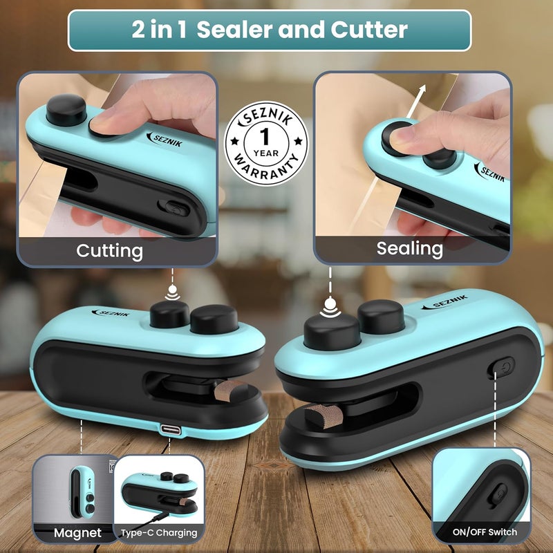 SEZNIK Portable Mini Sealing Machine, Handheld Packet Sealer for Food, Snacks, Chips, Fresh Storage, Plastic Bags Sealing Machine, 1 YEAR Warranty (SZ-PS03) - Image 4