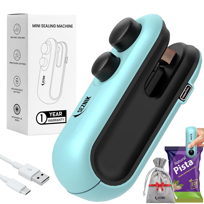 SEZNIK Portable Mini Sealing Machine, Handheld Packet Sealer for Food, Snacks, Chips, Fresh Storage, Plastic Bags Sealing Machine, 1 YEAR Warranty (SZ-PS03) - Image 1