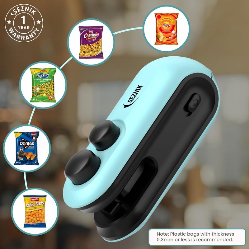 SEZNIK Portable Mini Sealing Machine, Handheld Packet Sealer for Food, Snacks, Chips, Fresh Storage, Plastic Bags Sealing Machine, 1 YEAR Warranty (SZ-PS03) - Image 3