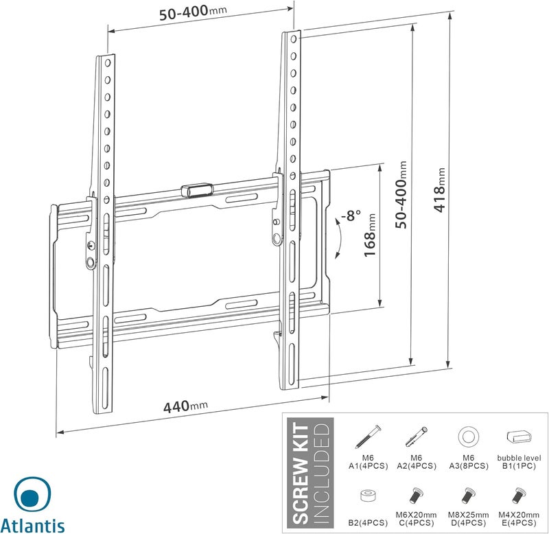 Atlantis P022-286ST TV Wall Mount Tilting Wall Bracket for 32" to 60" TVs, Max 35 kg, Max VESA 400 x 400. Vertical Tilt from 0 ° to -8 °. - Image 5
