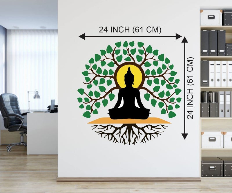 DivineDesigns Divine Designs™ PVC Vinyl Self-Adhesive Black Buddha Sadhana Under Tree Wall Sticker for Living Room, Bedroom, Office Wall Decoration (24 X 24 INCH) Pack 1 - Image 2