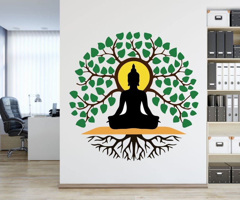 DivineDesigns Divine Designs™ PVC Vinyl Self-Adhesive Black Buddha Sadhana Under Tree Wall Sticker for Living Room, Bedroom, Office Wall Decoration (24 X 24 INCH) Pack 1 - Image 3