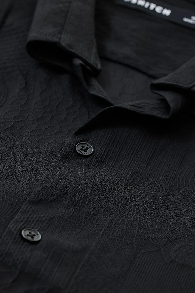 SNITCH Black Textured Long Sleeve Slim Fit Shirt