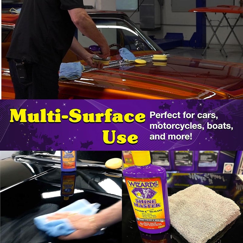 WIZARDS Shine Master Polish and Sealant - Cleans, Polishes and Seals Paint in One - Non-Carnauba Wax-Based Boat Water Spot Remover - Wax Replacement For Boat and Car Detailing Supplies - 12 oz - Image 4