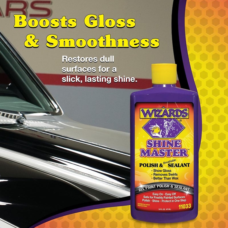 WIZARDS Shine Master Polish and Sealant - Cleans, Polishes and Seals Paint in One - Non-Carnauba Wax-Based Boat Water Spot Remover - Wax Replacement For Boat and Car Detailing Supplies - 12 oz - Image 5
