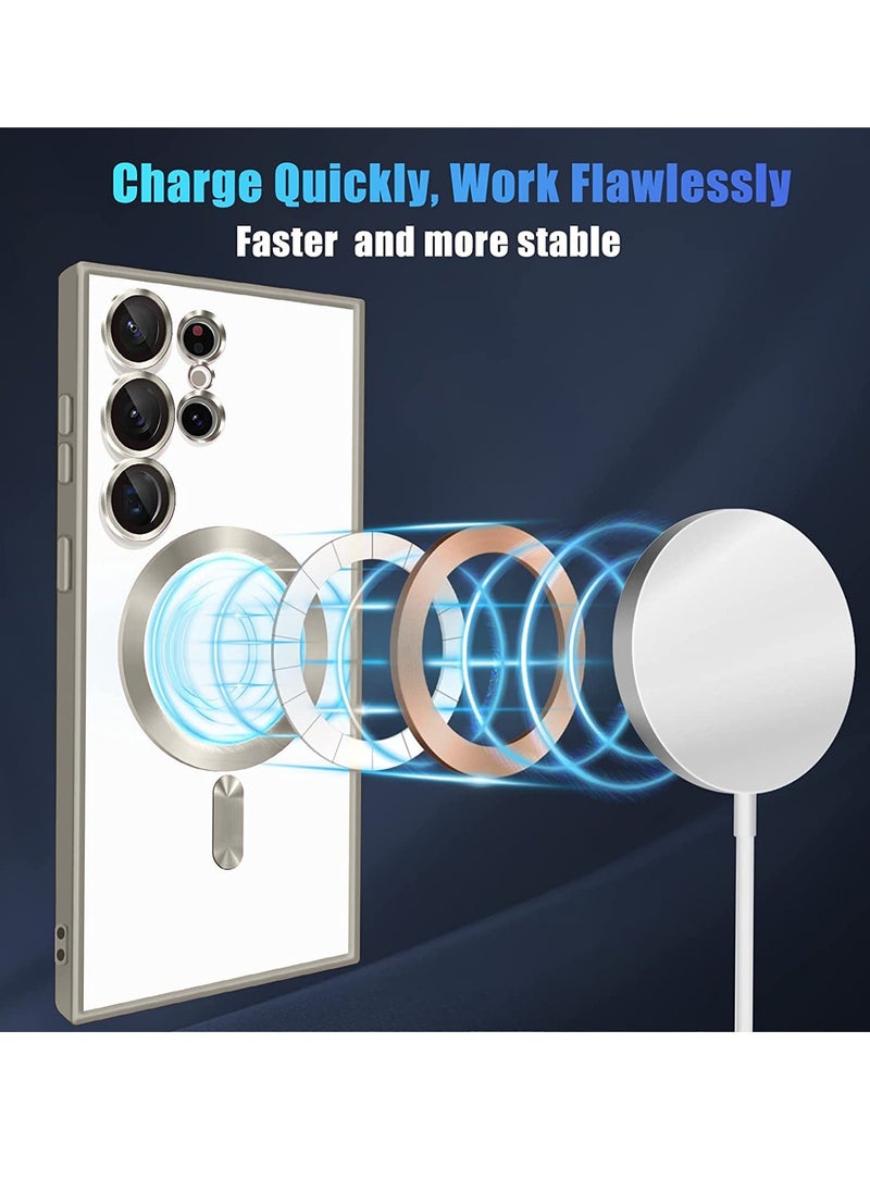 Wtech - Magsafe Shockproof Luxury Plating Hybrid Clear PC Case Cover For Samsung Galaxy S24 Ultra 5G 2024 Natural Titanium - Image 1