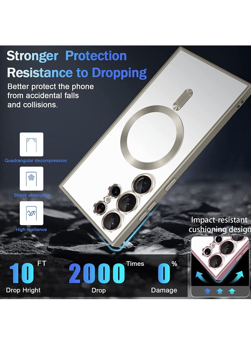 Wtech - Magsafe Shockproof Luxury Plating Hybrid Clear PC Case Cover For Samsung Galaxy S24 Ultra 5G 2024 Natural Titanium - Image 1