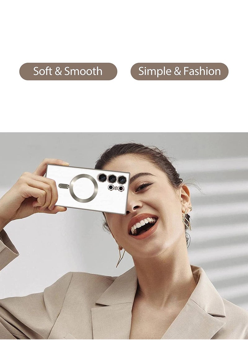 Wtech - Magsafe Shockproof Luxury Plating Hybrid Clear PC Case Cover For Samsung Galaxy S24 Ultra 5G 2024 Natural Titanium - Image 1