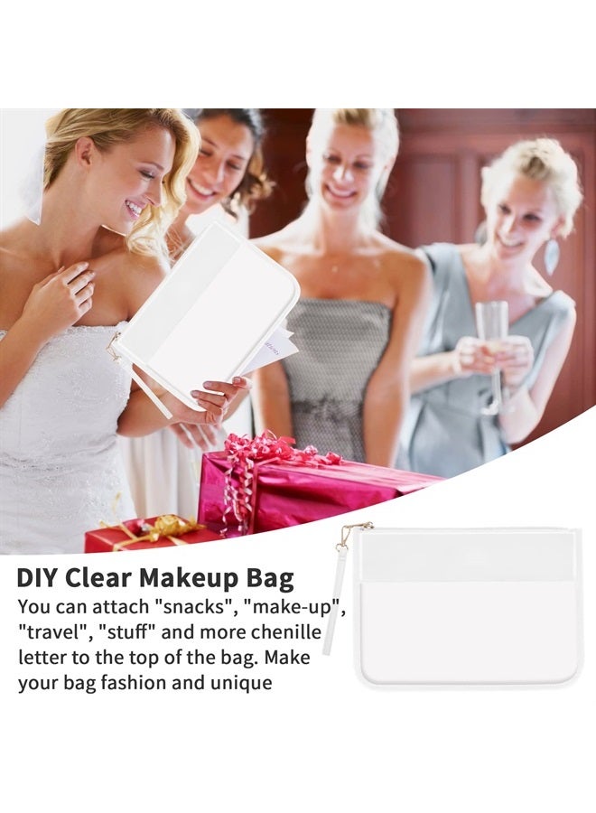 Iqimott Clear Zipper Pouch, DIY Clear Makeup Bag Cosmetic Purse for Women Girls, Preppy Chenille Letter Travel Handbag Leather Toiletry Bag(White) - Image 5