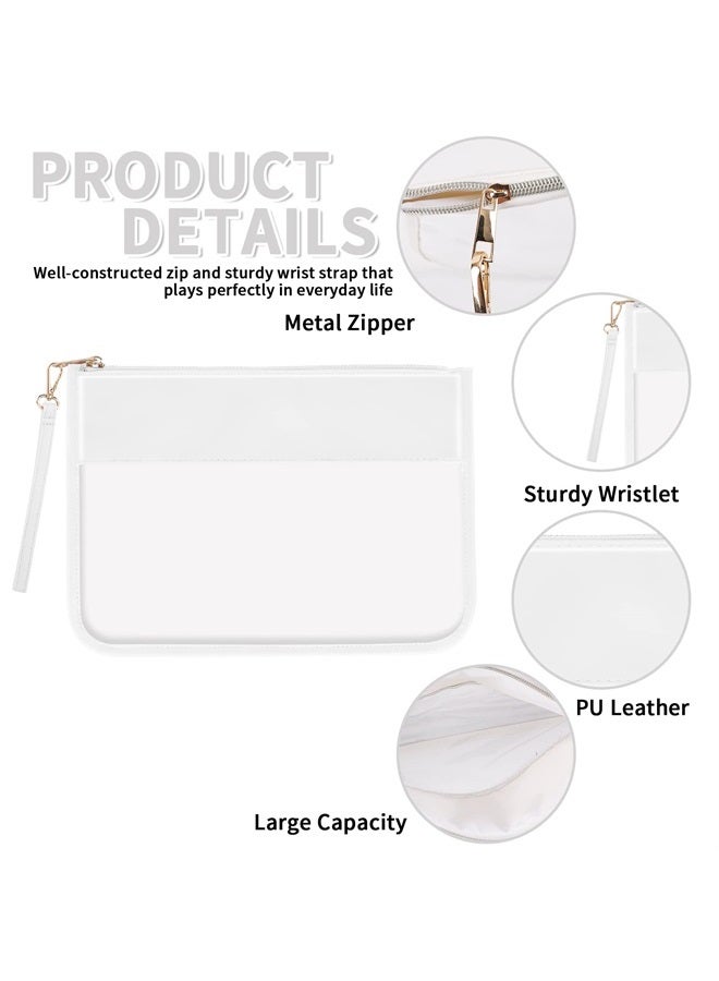 Iqimott Clear Zipper Pouch, DIY Clear Makeup Bag Cosmetic Purse for Women Girls, Preppy Chenille Letter Travel Handbag Leather Toiletry Bag(White) - Image 3
