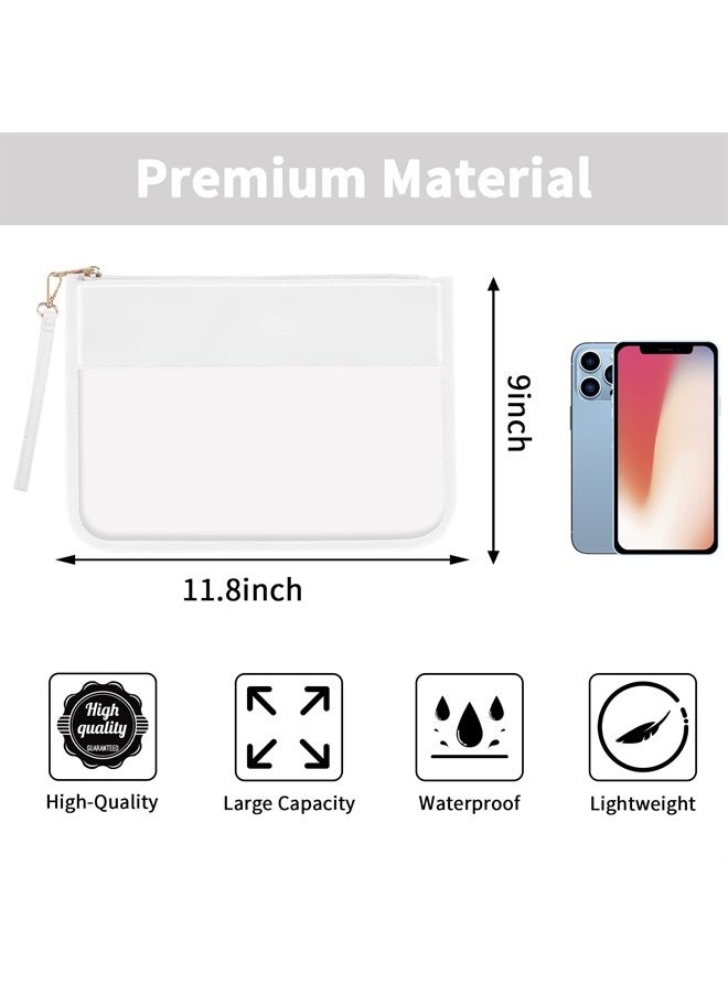 Iqimott Clear Zipper Pouch, DIY Clear Makeup Bag Cosmetic Purse for Women Girls, Preppy Chenille Letter Travel Handbag Leather Toiletry Bag(White) - Image 2