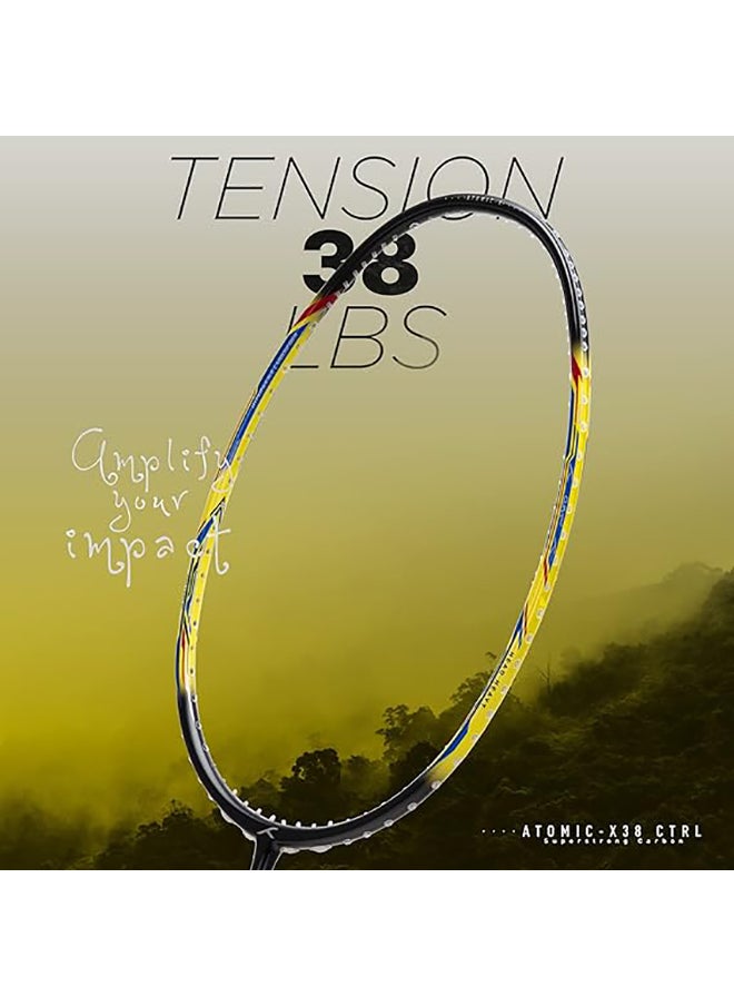 ATOMIC-X 38 CTRL Carbon Fibre Strung Badminton Racket with Full Racket Cover  | For Intermediate Players | 83 grams | Maximum String Tension - 38lbs
