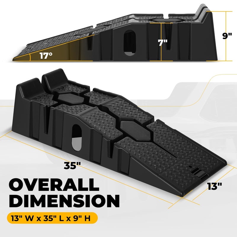 Auto Dynasty Car Ramps for Oil Changes and Lfit, 2Pcs Portable Car Service Ramps with Anti Slip Grooves for Home Garage Maintenance, 2.5 Ton (5000 lb) Load Capacity Vehicle Ramps for Auto Repair - Image 2
