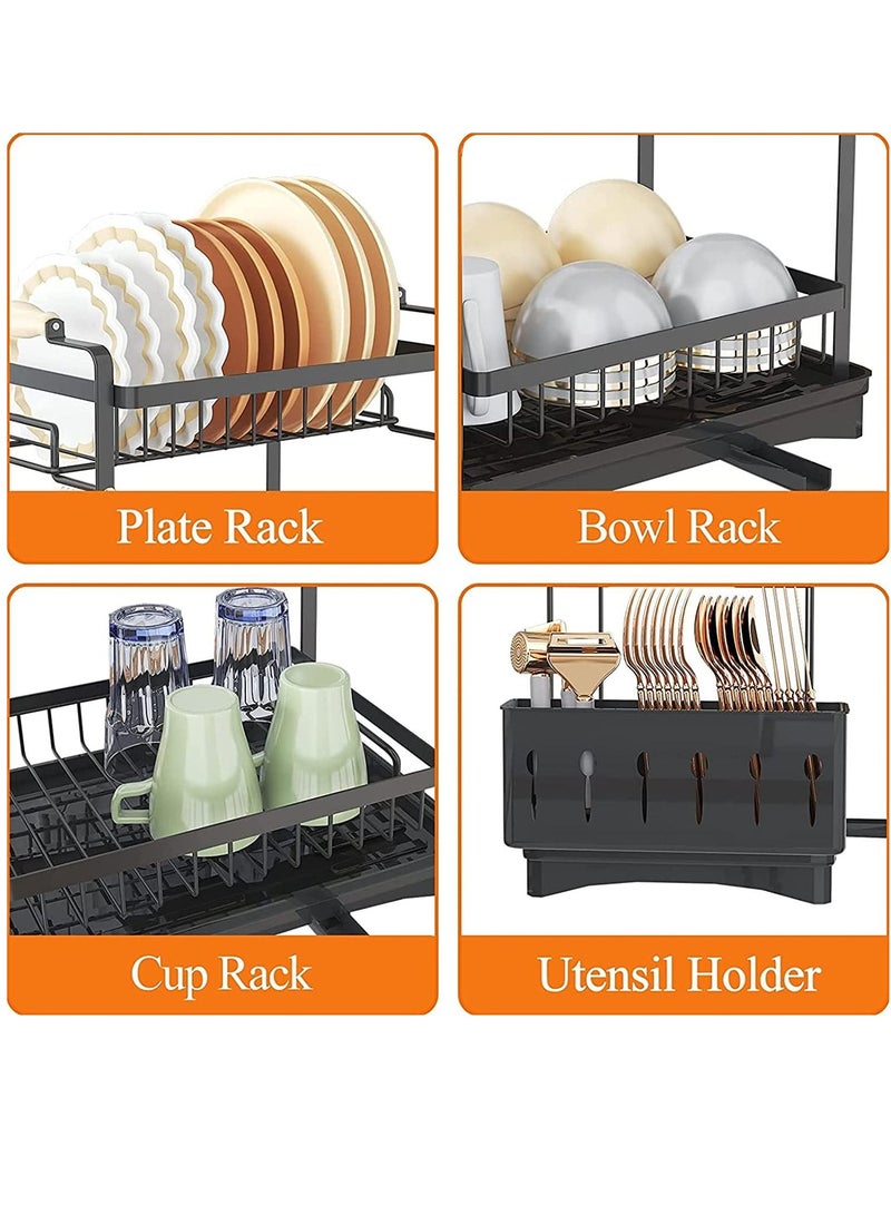 Dish Storage Rack Organizer with Drainer, Kitchen Plate Cup Dish Drying Rack Tray Holder Cutlery Cup Holder for Kitchen Counter Top - Image 2