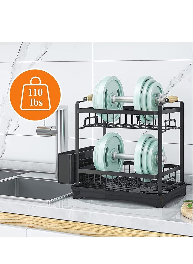 Dish Storage Rack Organizer with Drainer, Kitchen Plate Cup Dish Drying Rack Tray Holder Cutlery Cup Holder for Kitchen Counter Top - Image 4