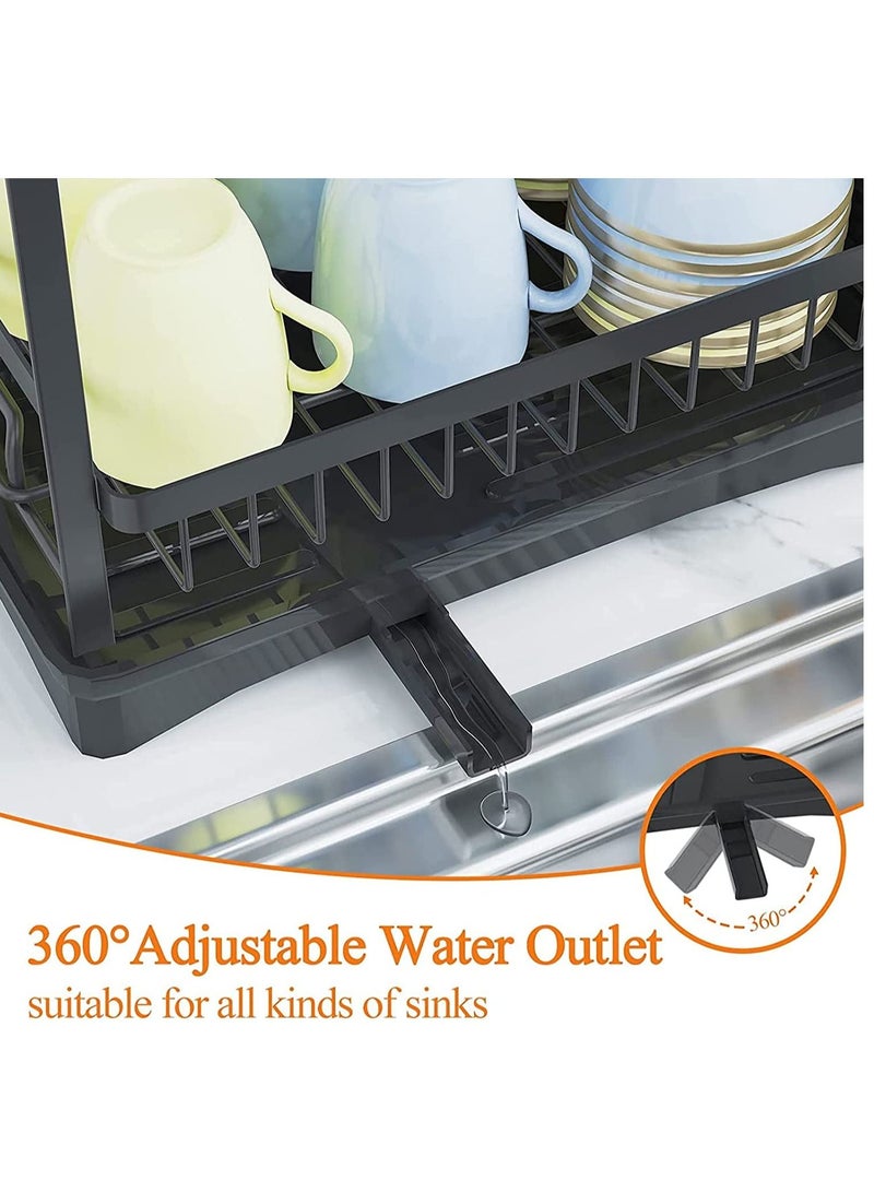 Dish Storage Rack Organizer with Drainer, Kitchen Plate Cup Dish Drying Rack Tray Holder Cutlery Cup Holder for Kitchen Counter Top - Image 3