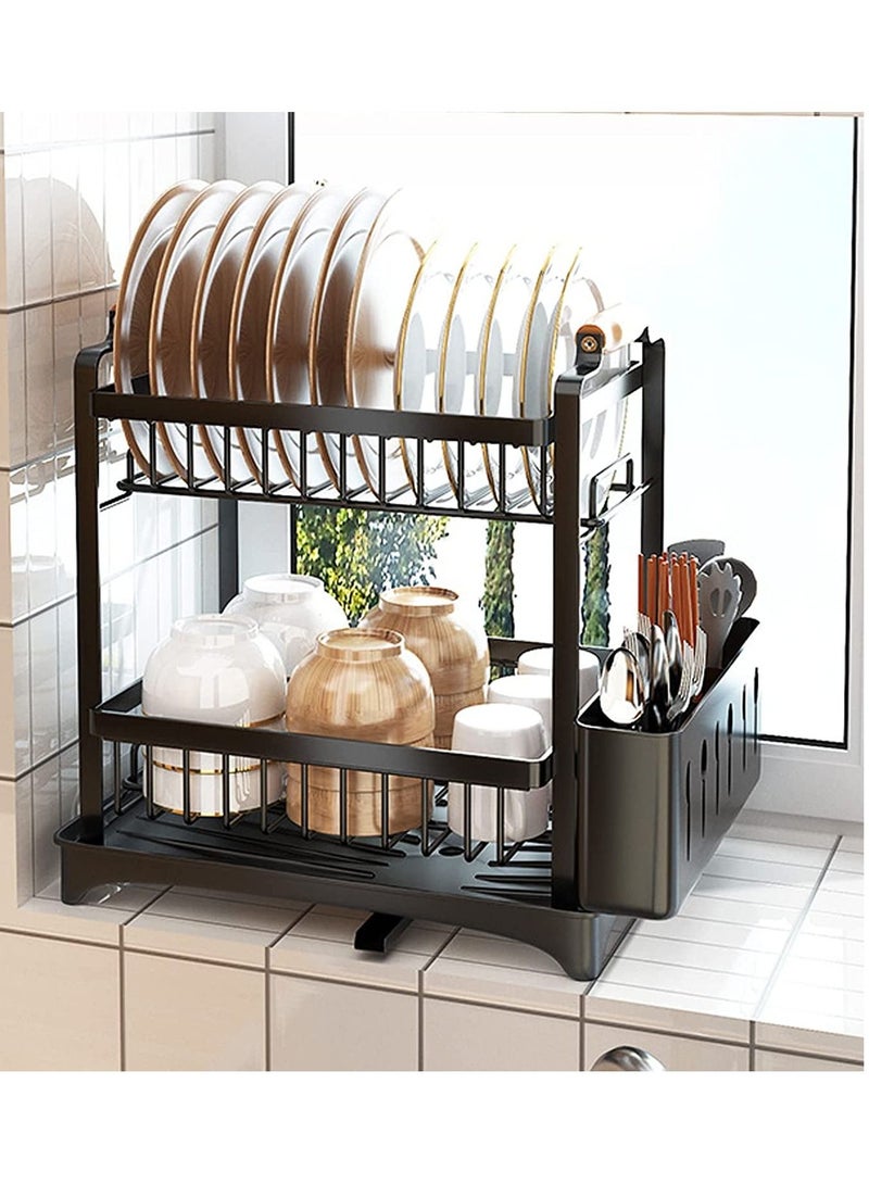 Dish Storage Rack Organizer with Drainer, Kitchen Plate Cup Dish Drying Rack Tray Holder Cutlery Cup Holder for Kitchen Counter Top - Image 1