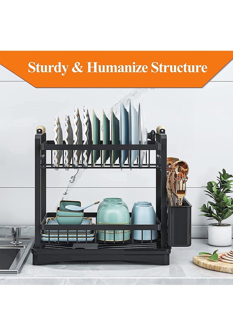 Dish Storage Rack Organizer with Drainer, Kitchen Plate Cup Dish Drying Rack Tray Holder Cutlery Cup Holder for Kitchen Counter Top - Image 5