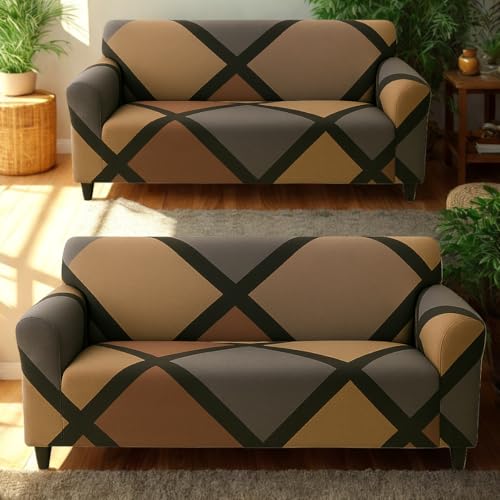 Homerz Premium 5 (3+2) Seater Universal Elastic fit Sofa Cover Fully Covered, Non-Slip Sticky Elastic Stretchable Sofa Set Slipcover Protector (Biscoff, 5 (3+2) Seater) - Image 1