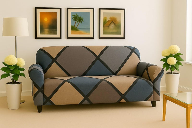 Homerz Premium 5 (3+2) Seater Universal Elastic fit Sofa Cover Fully Covered, Non-Slip Sticky Elastic Stretchable Sofa Set Slipcover Protector (Biscoff, 5 (3+2) Seater) - Image 4