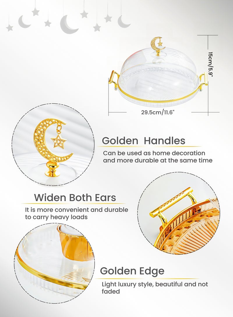 Round Gold-plated Clear Cake Stand 2 Handles Tray, Transparent  Cover,Dessert Stand Fruit Tray,Cake Tray,Display Rack, Kitchen Dining Tray, Serving Trays , Tray Decor Coffee Table Round Tray, Perfume Jewelry Trays,for Family Gatherings, Afternoon tea, Office activities, Banquet Celebrations,Hotel Restaurants(Clear 29.5X15cm)  - Image 4