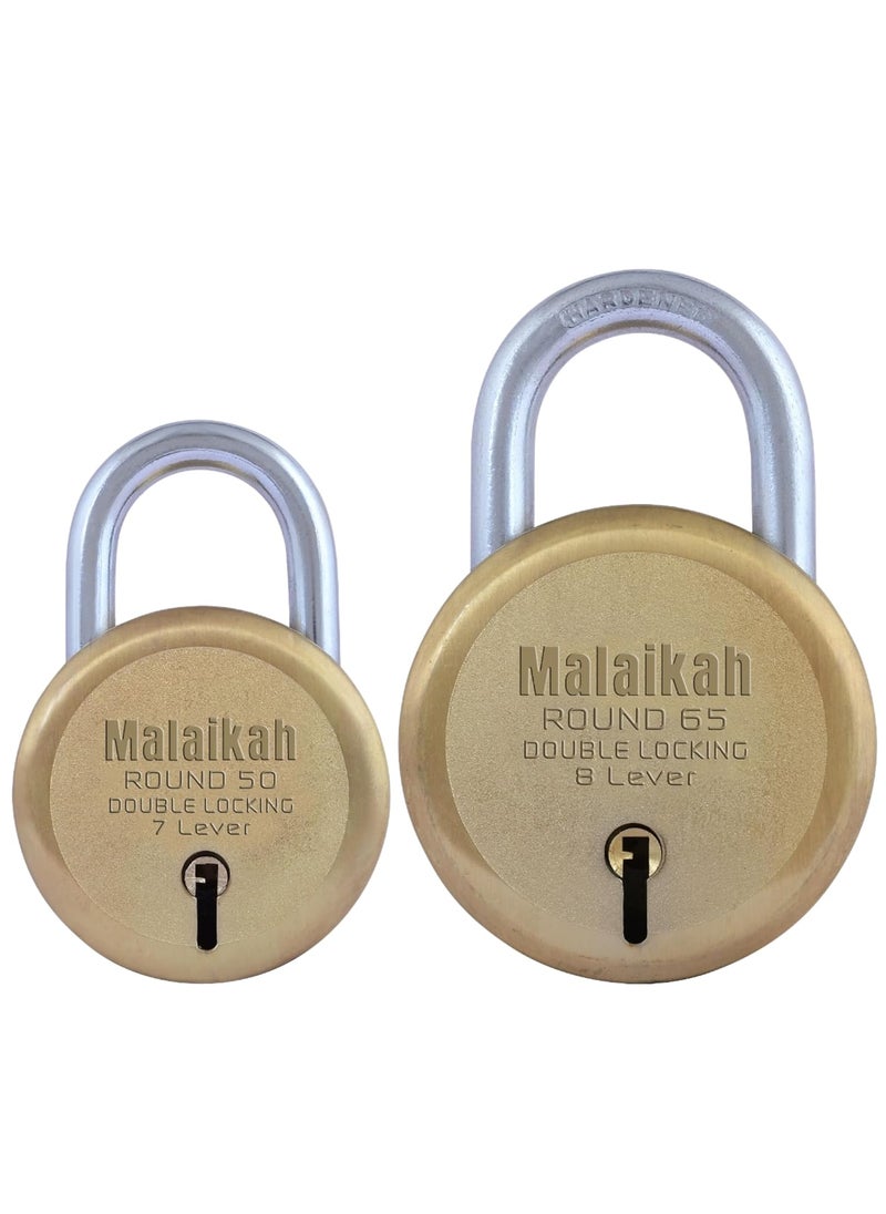MALAIKAH Malaikah Locks Padlocks Pack of 2 Gold 50mm and Gold 65mm Made in Aligarh India HighSecurity Padlocks with Stylish Gold Finish and 7Lever Mechanism for Improved Protection 