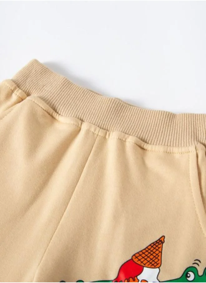 YUNIQEE Beige Regular Fit Mid Rise Printed Shorts