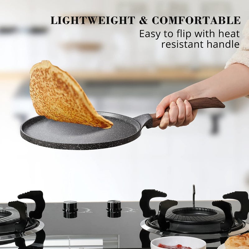 SENSARTE Nonstick Crepe Pan, Swiss Granite Coating Dosa Pan Pancake Flat Skillet Tawa Griddle 12-Inch with Stay-Cool Handle, Induction Compatible - Image 4