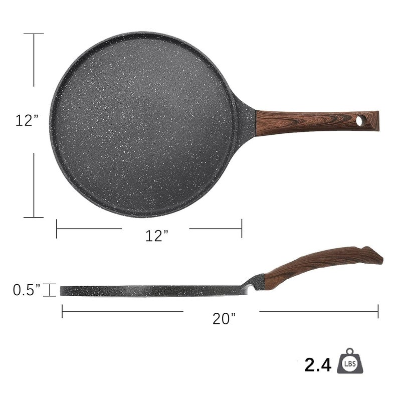 SENSARTE Nonstick Crepe Pan, Swiss Granite Coating Dosa Pan Pancake Flat Skillet Tawa Griddle 12-Inch with Stay-Cool Handle, Induction Compatible - Image 5