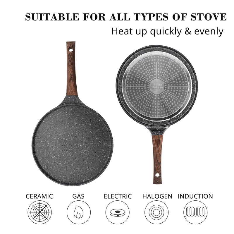 SENSARTE Nonstick Crepe Pan, Swiss Granite Coating Dosa Pan Pancake Flat Skillet Tawa Griddle 12-Inch with Stay-Cool Handle, Induction Compatible - Image 3