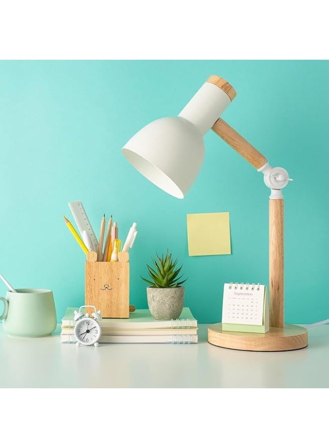 Modern LED desk lamp with wooden base - Study and reading lamp with movable arm and comfortable eye lighting - Stylish modern design (WHITE) - Image 4