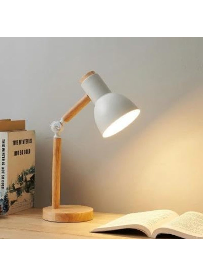Modern LED desk lamp with wooden base - Study and reading lamp with movable arm and comfortable eye lighting - Stylish modern design (WHITE) - Image 3