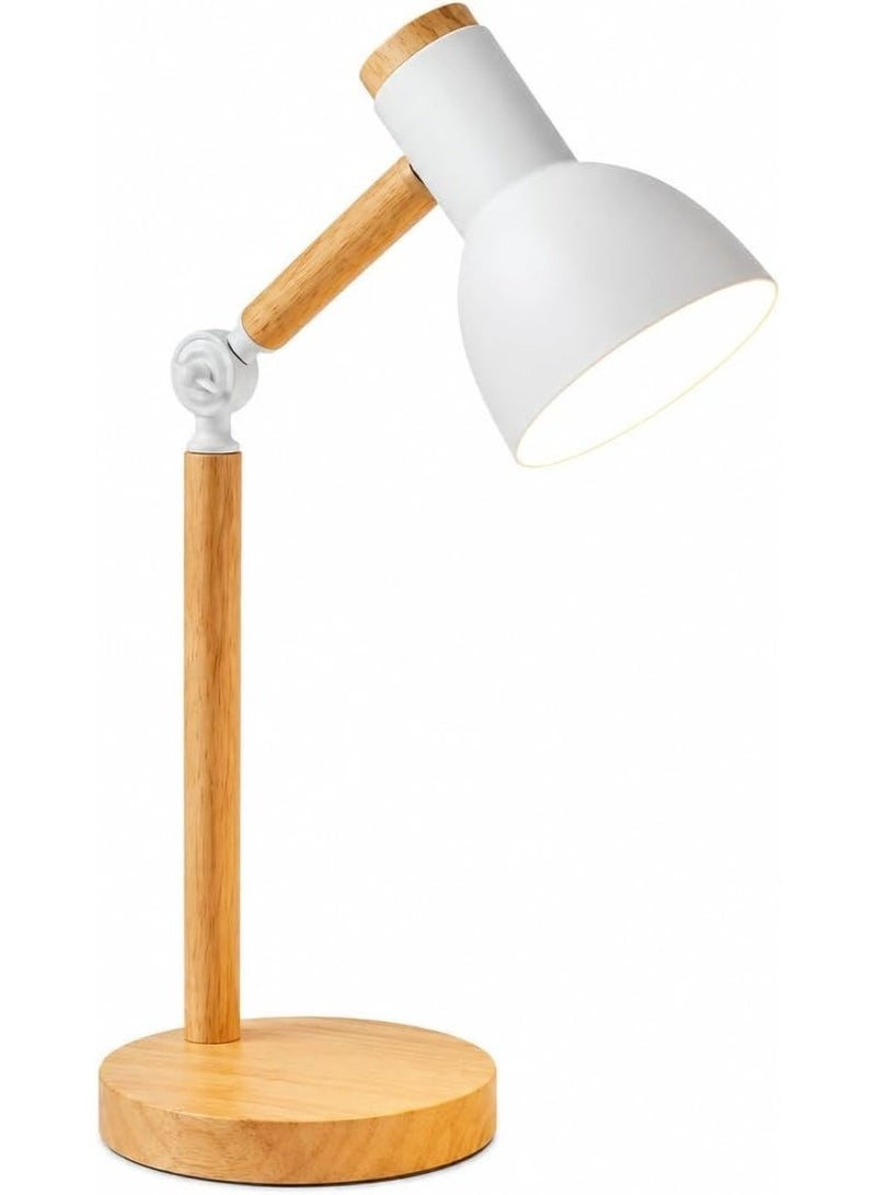 Modern LED desk lamp with wooden base - Study and reading lamp with movable arm and comfortable eye lighting - Stylish modern design (WHITE) - Image 1