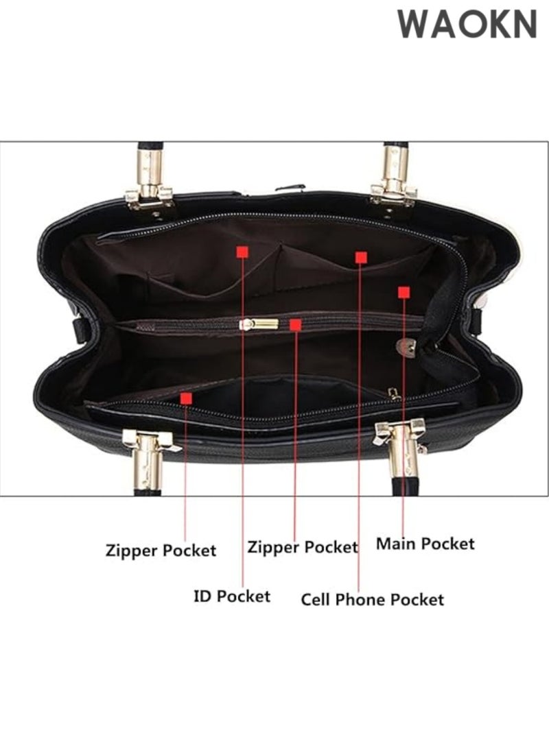 WAOKN Fashion Two-Toned Satchel Handbag for Women - Versatile Top Handle & Adjustable Crossbody Bag - Large Capacity Ladies Shoulder Bag Purse Tote with Multiple Compartments - Stylish Work & Everyday Designer Handbag - Image 3