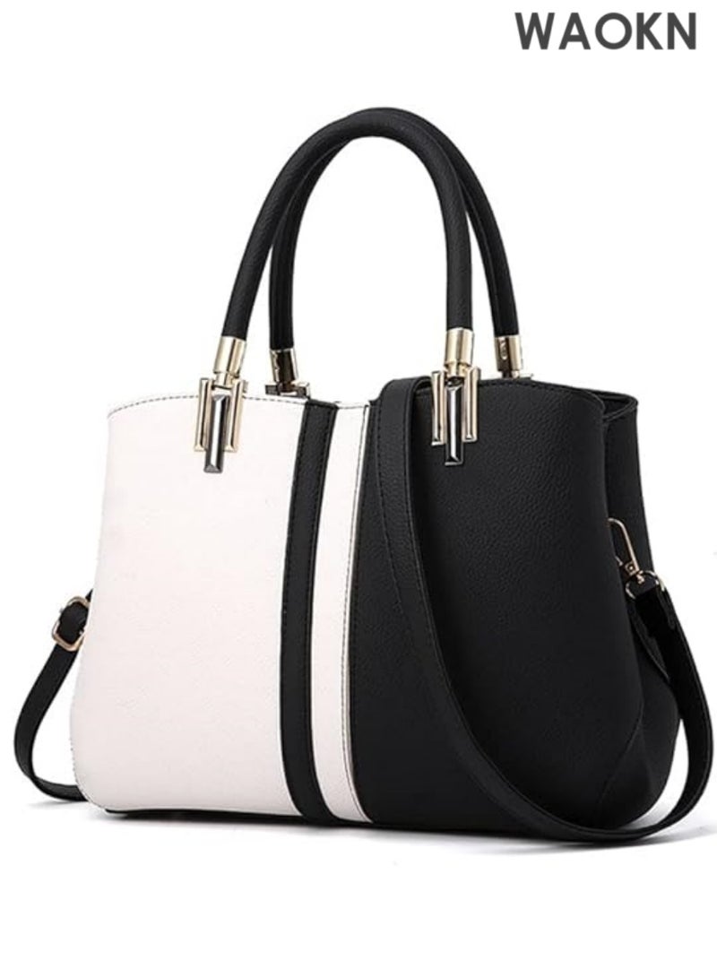 WAOKN Fashion Two-Toned Satchel Handbag for Women - Versatile Top Handle & Adjustable Crossbody Bag - Large Capacity Ladies Shoulder Bag Purse Tote with Multiple Compartments - Stylish Work & Everyday Designer Handbag - Image 1